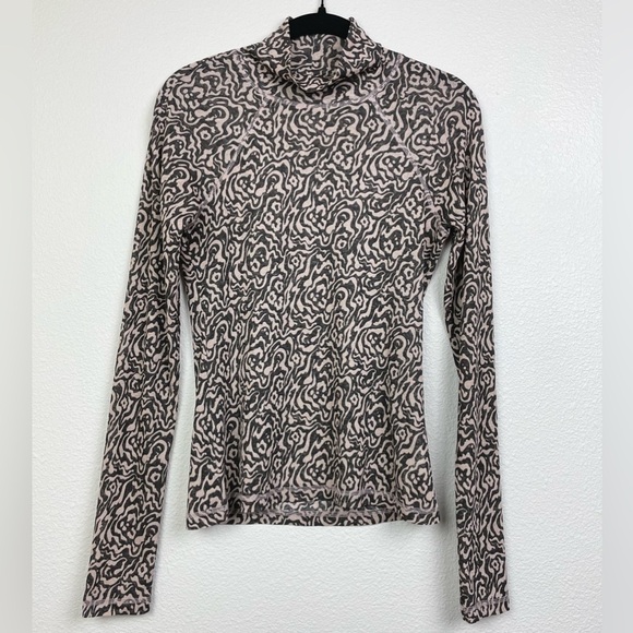 Nanushka Women's Small Raglan Turtleneck Top Mesh Jersey Graphic Animal Latte - Picture 2 of 16